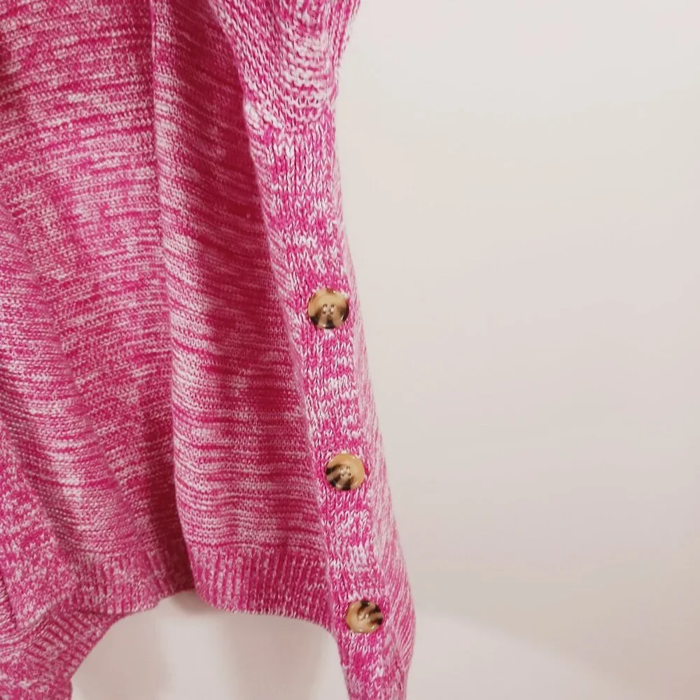 Lane Bryant, Sweater Wrap, Size 22/24, Pink/White Weave, Button Detail on Sides - Picture 5 of 15